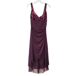 Ruby Rox Womens Plum Ruched Satin Trim High-Low Dress Large Y2K Whimsigoth Fairy